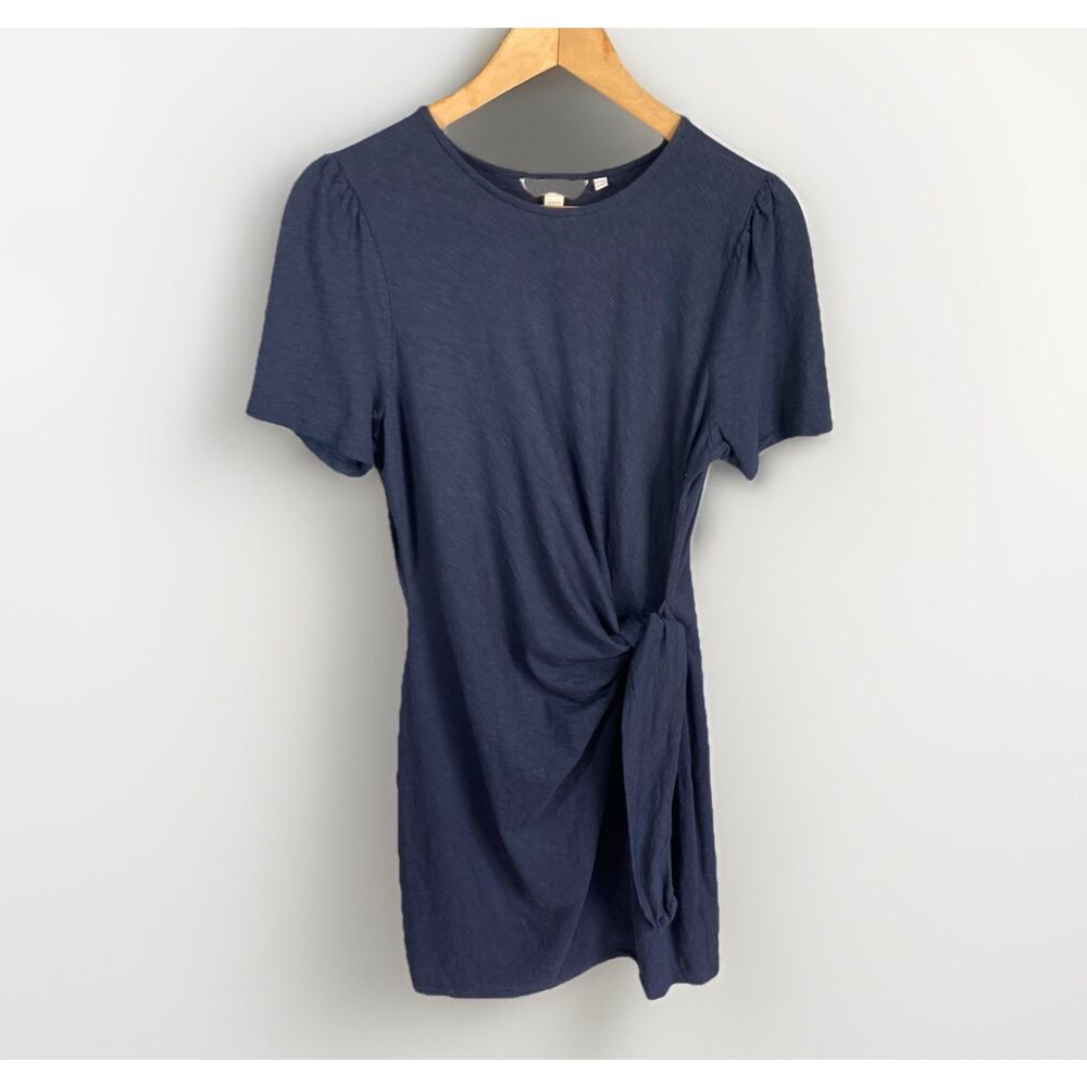 Boden Knot Front Short Sleeve Jersey Dress Women’s 10R Navy Midi Minimalist Prep